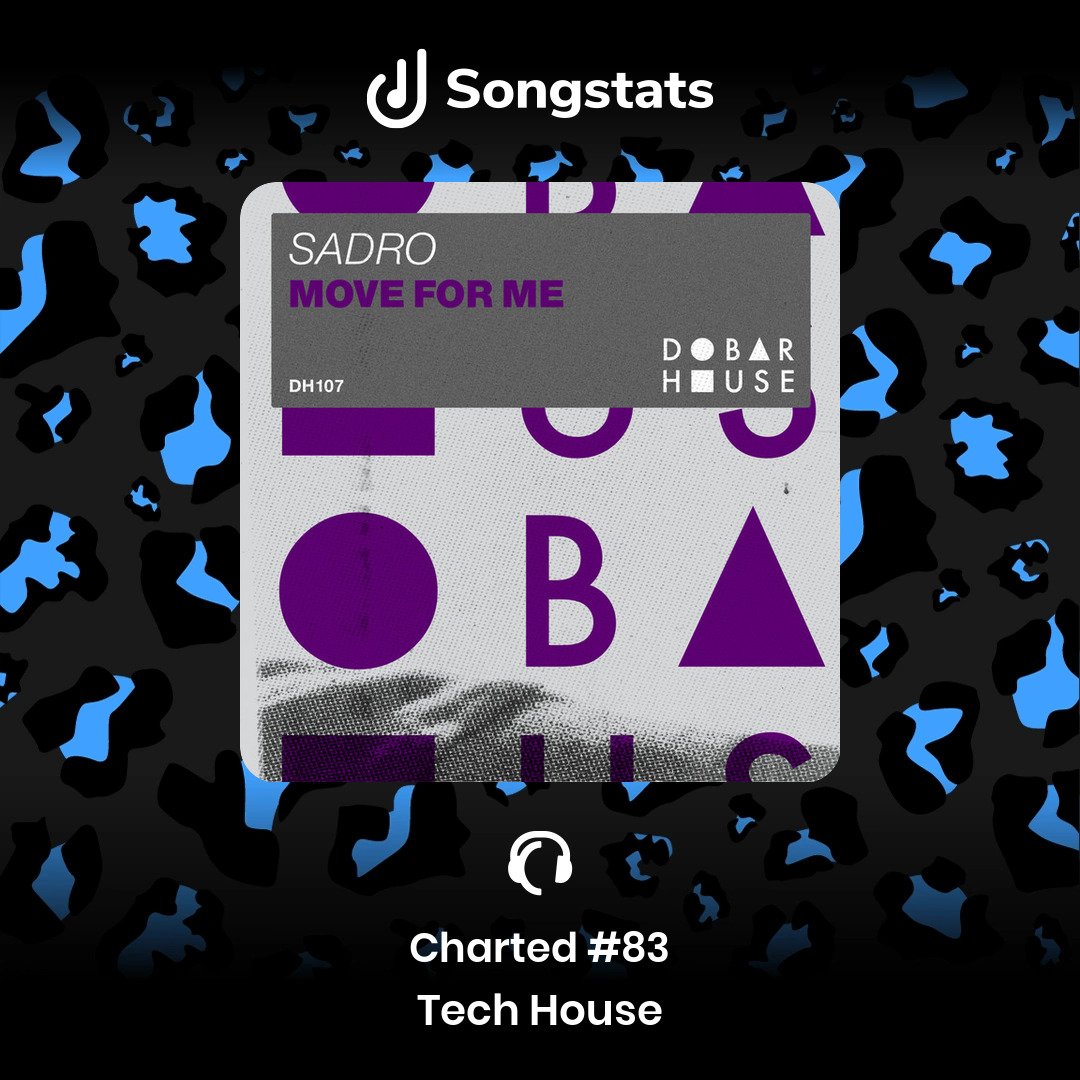 SongstatsApp's tweet image. @djsadro Did you know that your track "Move For Me" reached #83 in the Tech House Charts on Traxsource! Find even more awesome insights on Songstats.