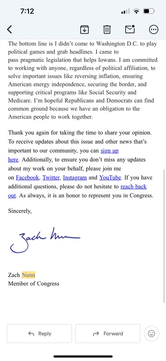 becwia's tweet photo. My question was about agricultural research funding being cut (specifically swine) &amp; the impacts that will have on farmers &amp; the food supply.

This was my congressman’s “response” 🤔
@ZachNunn https://t.co/bevZSK4LoL