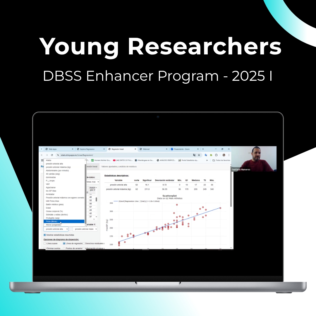 #YoungResearchers
El Prof. Humeres también mostró ejemplos aplicados en software estadístico lo que permitió a los participantes comprender el proceso paso a paso, desde la formulación del modelo hasta la interpretación de resultados.

#WeAreDBSS #VamosPorMas #AncoraImparo