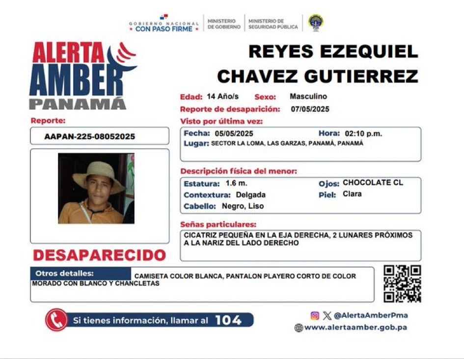 #Nacionales Cumpliendo con los parámetros establecidos en la Ley 230 de 24 de junio de 2021, se procedió a la activación de la Alerta Amber por la desaparición de SARA ISABEL PÉREZ PÉREZ y REYES EZEQUIEL CHÁVEZ GUTIERREZ, y en consecuencia se solicita la colaboración de la