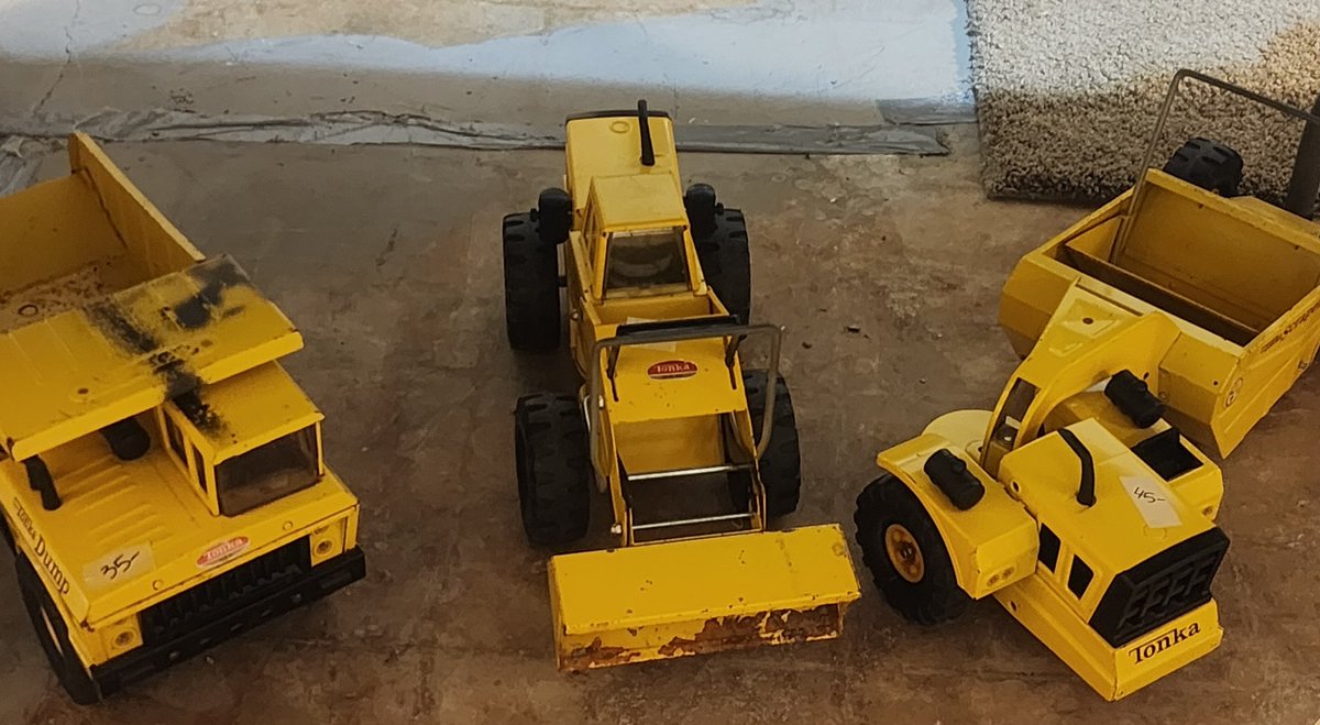 Throwback Thursday....Tonka toys made of actual metal from early 1970's......  played with them when they were new.  Thought they were gone but found them in mom and dad's house.....