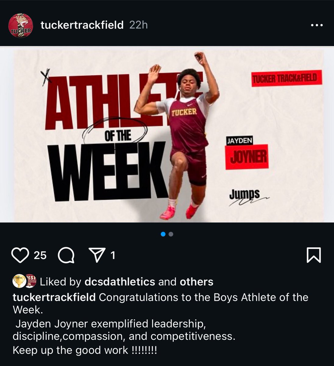 Tucker Tigers (@tuckerfootball) on Twitter photo Congratulations to 2027 WR <a href="/jaydenjoyner_12/">jayden joyner</a> on being named Tucker Track Athlete of the Week and qualifying for State for Long Jump!
#RecruitTucker #TuckerTigers #TuckerFootball #TuckerNation #TuckerFamily #WeAreTucker Congratulations to 2027 WR <a href="/jaydenjoyner_12/">jayden joyner</a> on being named Tucker Track Athlete of the Week and qualifying for State for Long Jump!
#RecruitTucker #TuckerTigers #TuckerFootball #TuckerNation #TuckerFamily #WeAreTucker