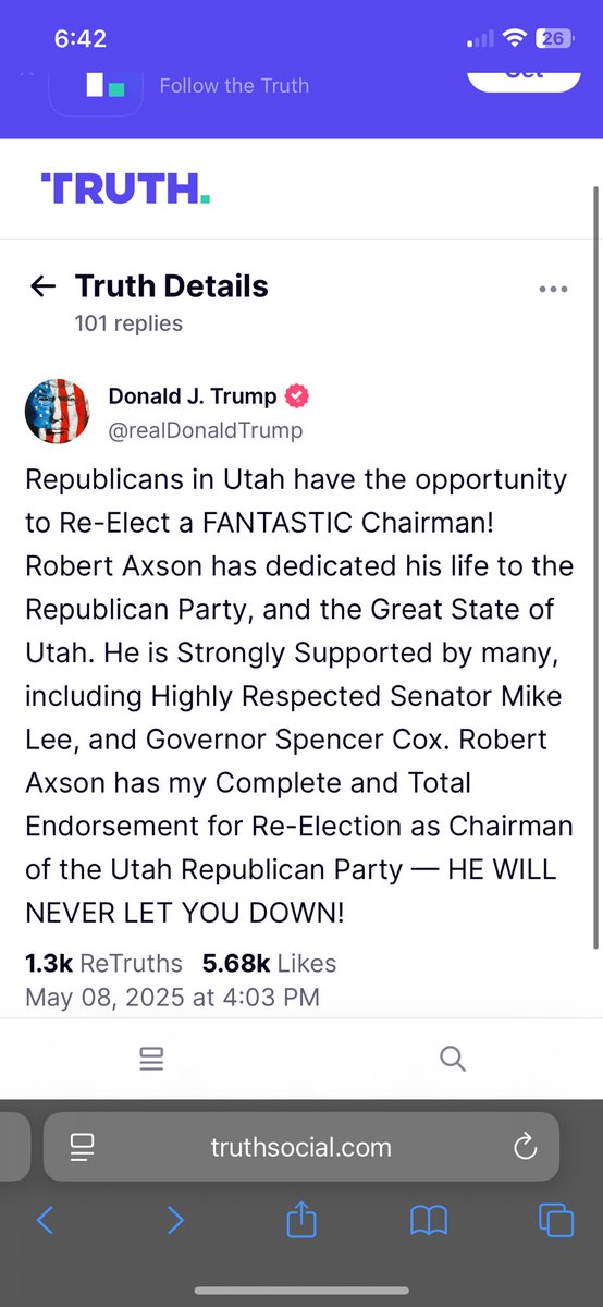 KatieMcKellar1's tweet image. Trump endorsed @UtahGOP incumbent chair Rob Axson, who is facing a challenge from Phil Lyman. #utpol #utleg