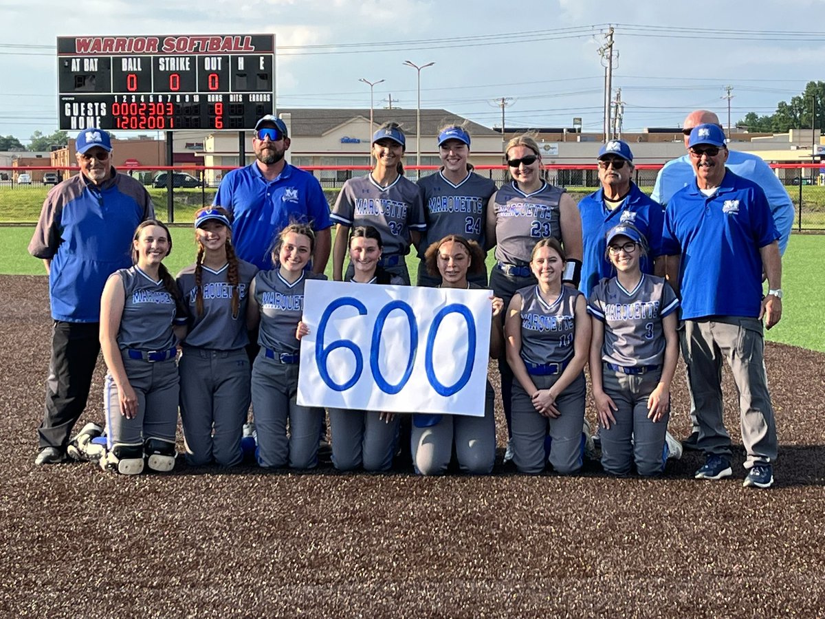 Alton Marquette Catholic Softball Coach Dan Wiedman earned his 600th career win with tonight’s 8-6 win vs Granite City!  Coach is now 24th in the state of Illinois for all time wins, and a member of the Illinois Coaches Association Hall of Fame. Congrats Coach! On Explorers!