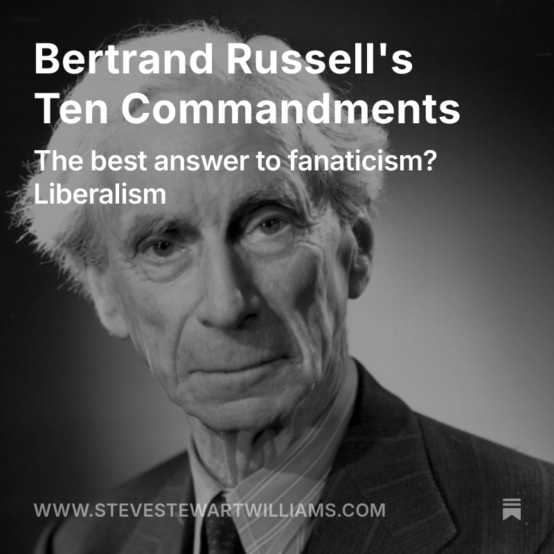 SteveStuWill's tweet photo. "Have no respect for the authority of others, for there are always contrary authorities to be found."

-Bertrand Russell

From "Bertrand Russell's Ten Commandments" - link in reply. https://t.co/KUbpp7okca