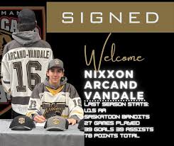 CONGRATULATIONS to Nixxon Arcand-Vandale who was selected 133rd overall by <a href="/WHLHurricanes/">Lethbridge Hurricanes</a>!

The skilled centre was 2nd in league scoring this past season as he captained the Saskatoon Bandits to the provincial final!

The <a href="/stoonredwings/">Saskatoon Zone G Redwings</a> alum put up 78 points in 27 games!