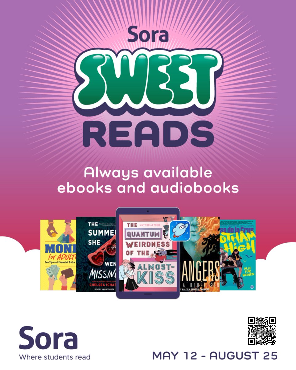 townviewlibrary's tweet image. 📚🍭Sweet Reads are here! This summer, dive into Sora Sweet Reads, a free collection of ebooks and some audiobooks! They&apos;re easy to find in Sora and perfect for reading all summer long. 📚🍭 Happy Summer Reading! 😀🏖🏝 #SoraSweetReads2025
