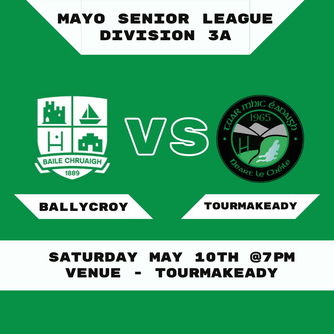 Ballycroy Gaa (@gaaballycroy) on Twitter photo We face <a href="/CLGTuarMhic/">CLGTuarMhicEadaigh</a> in the Mayo GAA senior league this Saturday evening May 10th at 7pm.
All support is greatly appreciated.
💚🤍💚🤍💚🤍 We face <a href="/CLGTuarMhic/">CLGTuarMhicEadaigh</a> in the Mayo GAA senior league this Saturday evening May 10th at 7pm.
All support is greatly appreciated.
💚🤍💚🤍💚🤍