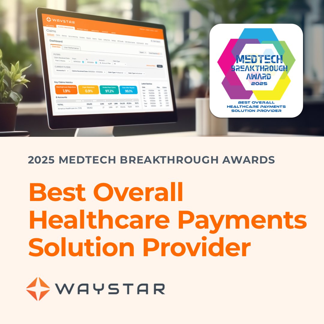 Waystar (@waystar) on Twitter photo Waystar is proud to be named Best Overall Healthcare Payments Solution Provider, marking our fourth consecutive <a href="/MedTech_Awards/">MedTech Breakthrough</a>. ow.ly/7Nnj50VPzBf
#MedTech #RevenueCycle #Innovation #AI #Software Waystar is proud to be named Best Overall Healthcare Payments Solution Provider, marking our fourth consecutive <a href="/MedTech_Awards/">MedTech Breakthrough</a>. ow.ly/7Nnj50VPzBf
#MedTech #RevenueCycle #Innovation #AI #Software