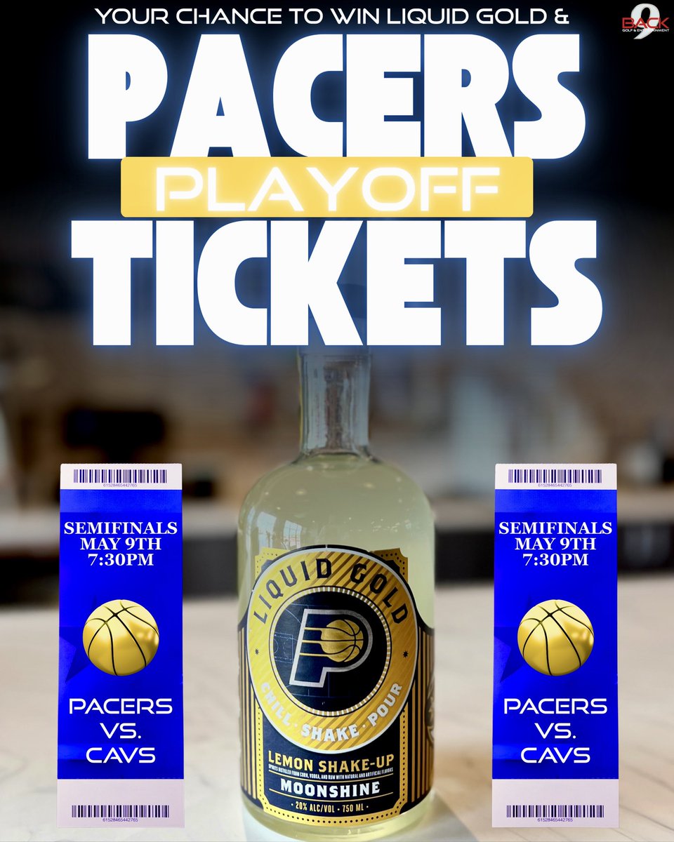 Back 9 Golf + Entertainment (@back9indy) on Twitter photo 🎟️ PACERS TICKETS GIVEAWAY! 🏀
We’re giving away 2 FREE tickets to tomorrow’s game AND a bottle of Liquid Gold from <a href="/DistilleryMoon/">MoonDropsDistillery</a>
It’s simple:
- Book a bay tonight anytime between 6-8pm
- Enjoy a chance to win!
sevenrooms.com/explore/back9/… 🎟️ PACERS TICKETS GIVEAWAY! 🏀
We’re giving away 2 FREE tickets to tomorrow’s game AND a bottle of Liquid Gold from <a href="/DistilleryMoon/">MoonDropsDistillery</a>
It’s simple:
- Book a bay tonight anytime between 6-8pm
- Enjoy a chance to win!
sevenrooms.com/explore/back9/…