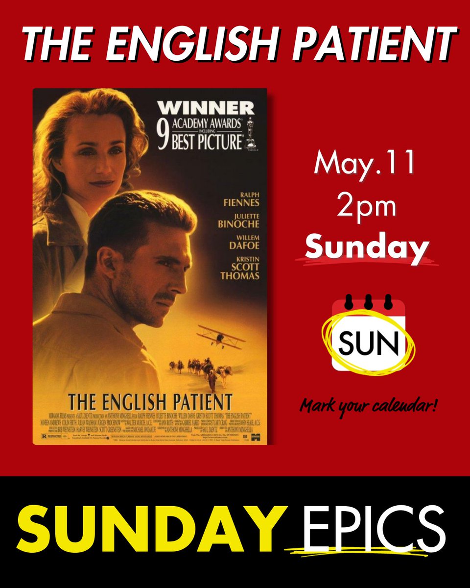 Experience the epic drama and romance of THE ENGLISH PATIENT, up next in our Sunday Epics series! angelikafilmcenter.com