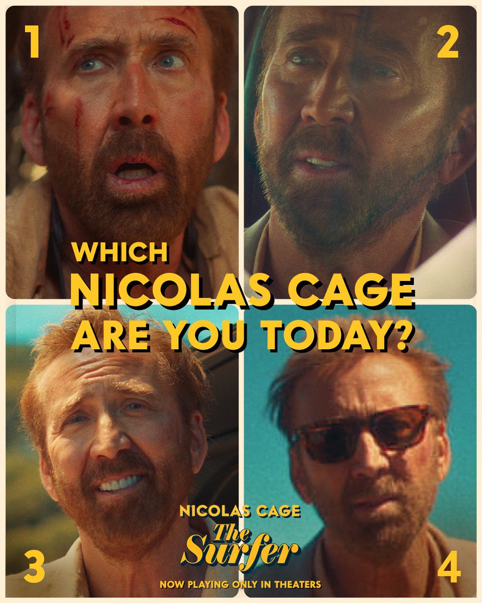 Landing somewhere between 3 and 1. Nicolas Cage crushes in #TheSurferFilm. In theaters now. Tickets on sale.