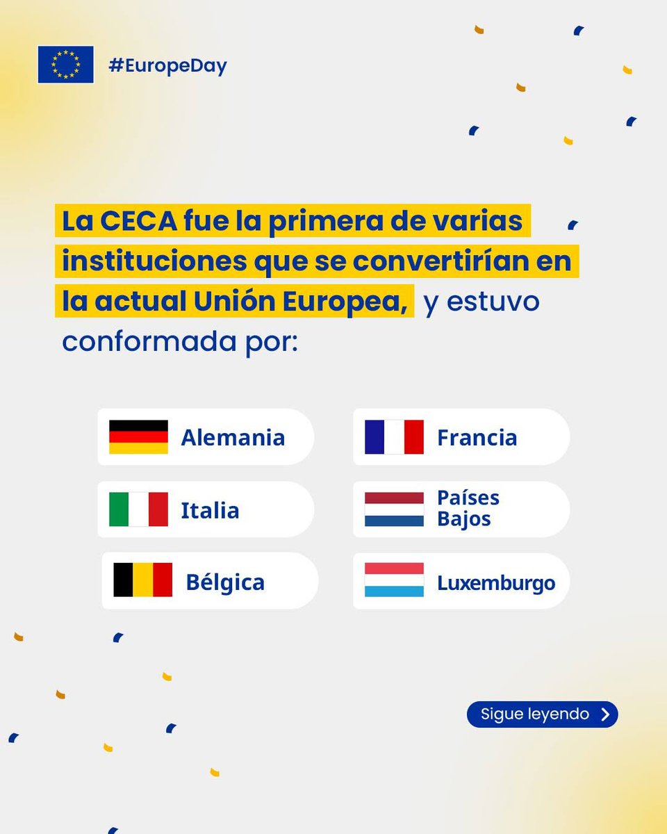 UEenPanama's tweet image. ¿Sabes por qué el 9 de mayo es el Día de Europa🇪🇺 (y mayo, el Mes de Europa)?
En 1950, 5 años después de la Segunda Guerra Mundial, los países europeos decidieron unirse para hacer imposible una nueva guerra.
La integración europea se fue construyendo como un proyecto de paz.