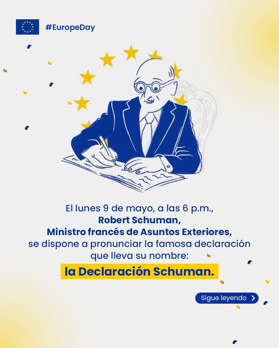 UEenPanama's tweet image. ¿Sabes por qué el 9 de mayo es el Día de Europa🇪🇺 (y mayo, el Mes de Europa)?
En 1950, 5 años después de la Segunda Guerra Mundial, los países europeos decidieron unirse para hacer imposible una nueva guerra.
La integración europea se fue construyendo como un proyecto de paz.