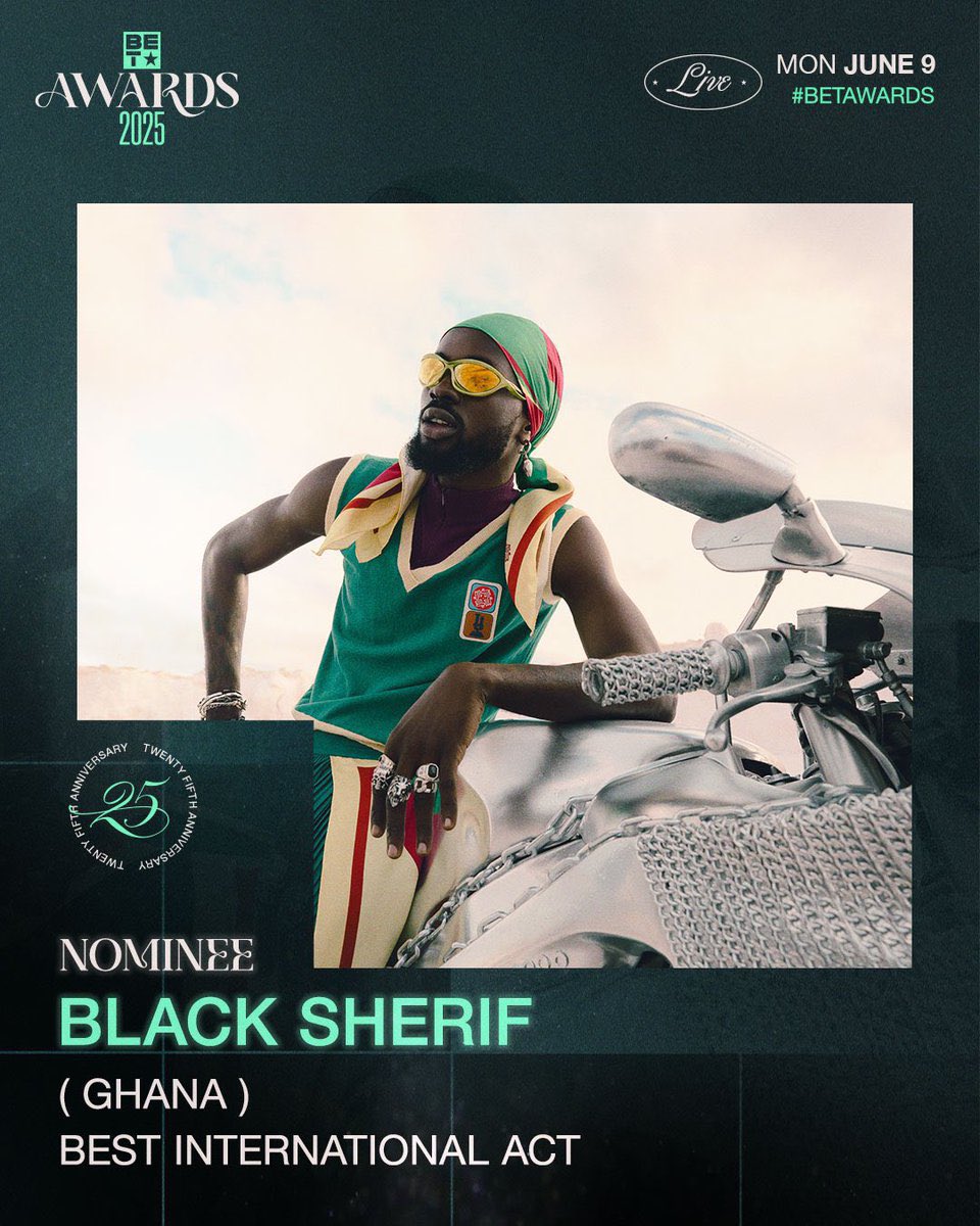 ewatchgh's tweet image. Congratulations to Black Sherif!

Nominee for Best International Act at the 2025 BET Awards.
