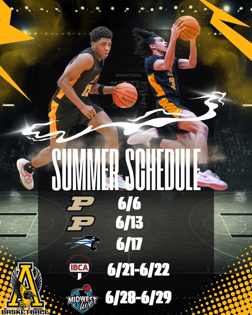 Drew Schauss (@coachdschauss) on Twitter photo Summer Schedule for <a href="/AvonOrioleHoops/">Avon High School Basketball</a>
Excited to get on campus and play at Purdue and Saint Francis!
Love that our guys get the opportunity to compete in front of college coaches at Charlie Hughes and Midwest Live in Ohio! Summer Schedule for <a href="/AvonOrioleHoops/">Avon High School Basketball</a>
Excited to get on campus and play at Purdue and Saint Francis!
Love that our guys get the opportunity to compete in front of college coaches at Charlie Hughes and Midwest Live in Ohio!