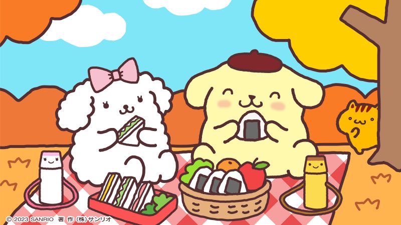 sanriodaily's tweet photo. pompompurin and macaron 💫 https://t.co/v1OoEUbnM1