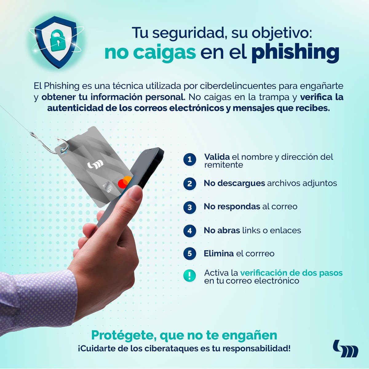 BancaMifel's tweet image. 🚫 Si algo suena sospechoso, mejor dale delete.
Los intentos de phishing pueden parecer reales, pero tu mejor defensa es la desconfianza digital.
Nunca compartas tus datos personales, contraseñas o códigos por mensaje o correo.
#Mifel #Ciberseguridad