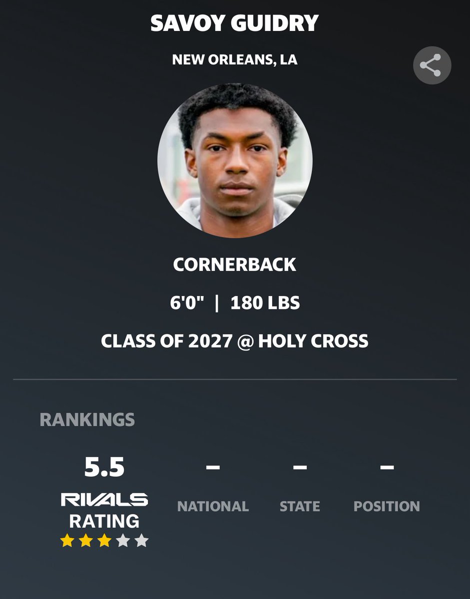Savoy Guidry (@guidrysavoy) on Twitter photo Blessed to be recognized as a 3 star Recruit <a href="/Rivals/">Rivals</a> <a href="/RivalsCamp/">Rivals Camp Series</a> <a href="/samspiegs/">Sam Spiegelman</a> <a href="/CAMP_HARDY/">Coach Hardy</a> <a href="/DPTnola/">DPTnola</a> <a href="/ABXSpeedschool/">A.B</a> <a href="/scott_wattigny/">Scott Wattigny</a> Blessed to be recognized as a 3 star Recruit <a href="/Rivals/">Rivals</a> <a href="/RivalsCamp/">Rivals Camp Series</a> <a href="/samspiegs/">Sam Spiegelman</a> <a href="/CAMP_HARDY/">Coach Hardy</a> <a href="/DPTnola/">DPTnola</a> <a href="/ABXSpeedschool/">A.B</a> <a href="/scott_wattigny/">Scott Wattigny</a>