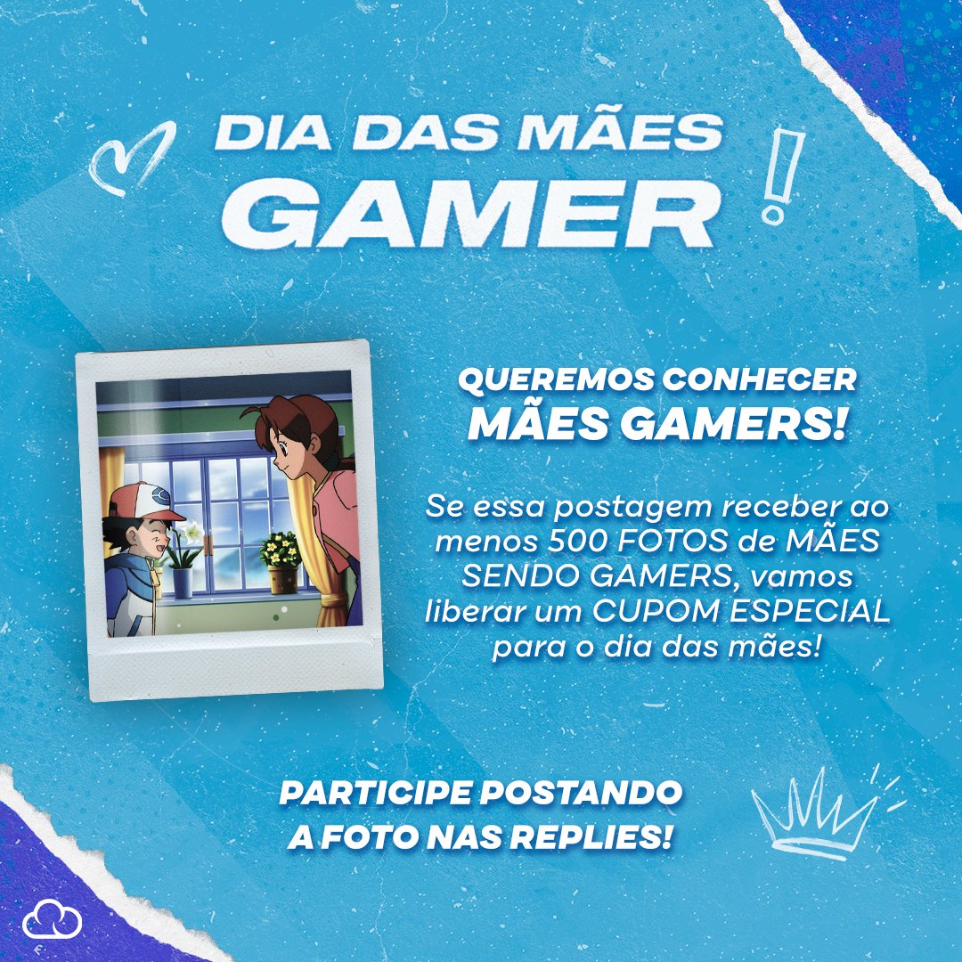 Domingo é Dia das Mães e a gente quer comemorar o dia com CUPOM, então temos um DESAFIO para vocês! 💙🎮

Se essa postagem receber ao menos 500 FOTOS de figuras maternas gamers até amanhã (09/05) às 17h, liberaremos UM CUPOM ESPECIAL no site! 🎟️

Manda aqui nas replies uma foto