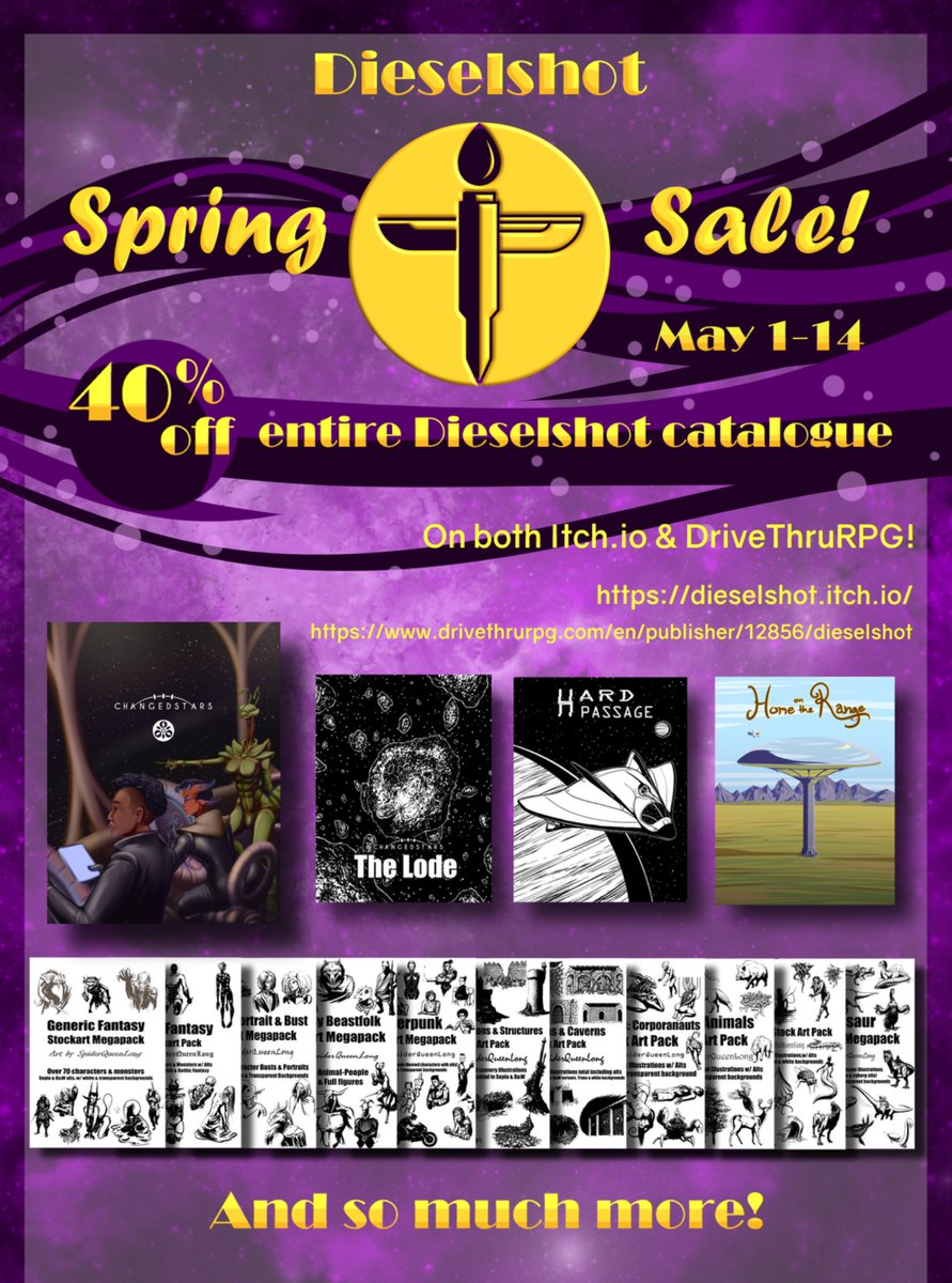 long_spider's tweet photo. As of today there’s only 6 days left in the #Dieselshot Spring Sale!
Act now if you’ve been looking for amazing deals on stock art, wanted to check out ChangedStars, or just wanna support 2 queer creatives trying to make our way in the galaxy!
https://t.co/1ZzBYTQWnB https://t.co/aU1bOam1Ki