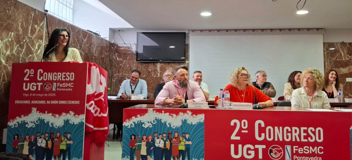 FesmcG's tweet photo. 📣Hoxe, 8 de maio, celebrouse en Vigo o 2° Congreso de FeSMC UGT Pontevedra, no que se elexiu a nova Comisión Executiva con Eva Mª Rojas como Secretaria Xeral.

✊Parabéns compañeira e equipo!

#ugt #fesmcugt #tusindicatoutil #pontevedra #congreso https://t.co/vRdzFuis5u