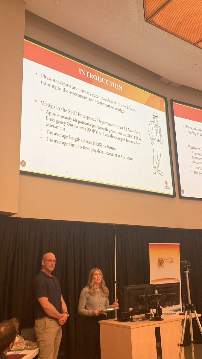UofC Emergency Medicine Research (@uofcemresearch) on Twitter photo Physiotherapists Emma Richer and Sean Sloan present on the role and efficacy of physiotherapy for treatment of vertigo #EMResearchday2025 Physiotherapists Emma Richer and Sean Sloan present on the role and efficacy of physiotherapy for treatment of vertigo #EMResearchday2025