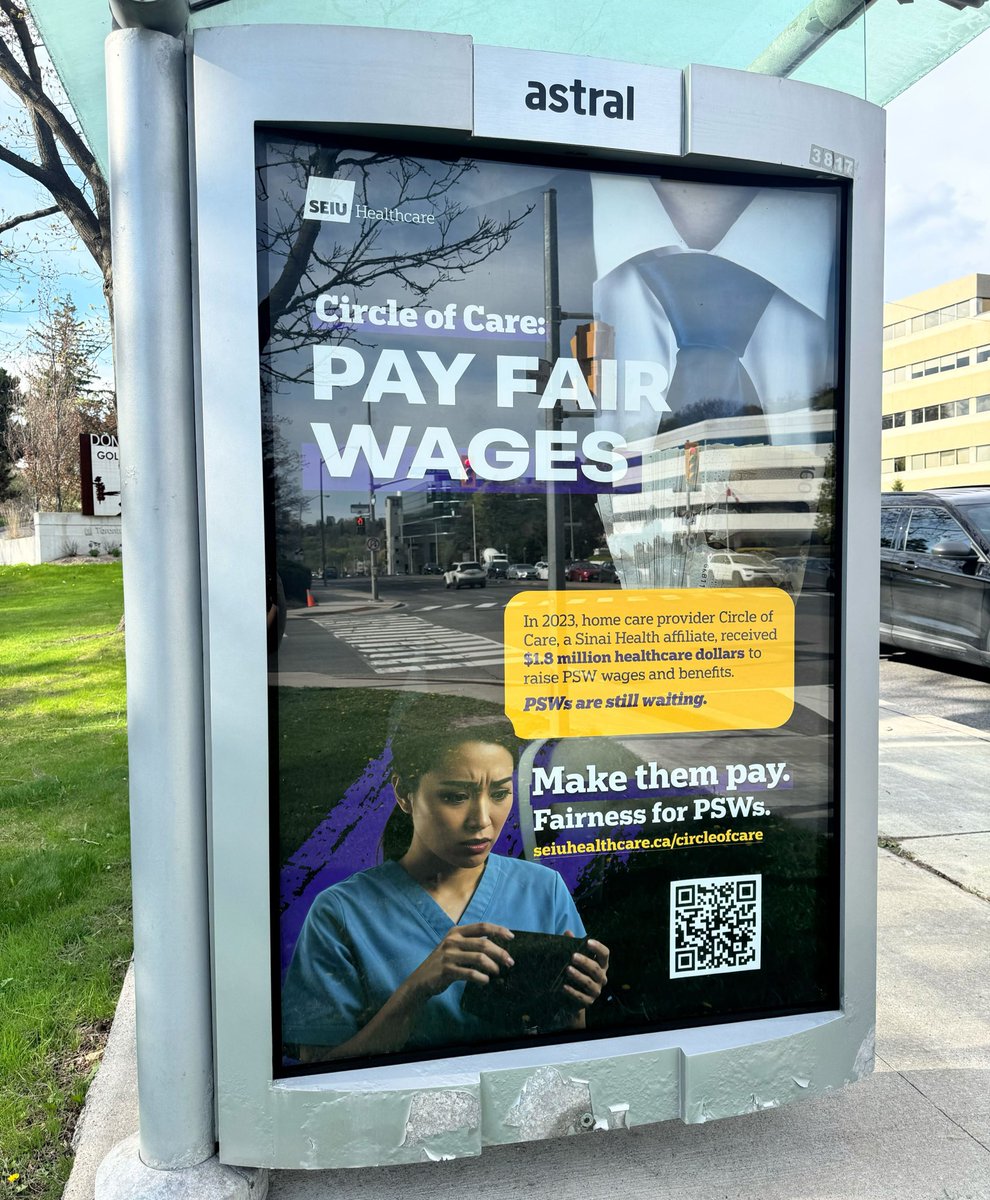 SEIUHealthCan's tweet image. Circle of Care PSWs show up for seniors and people with disabilities. The hours are long, but they do it because they care.
But Circle of Care still hasn’t delivered the wages and respect they deserve.
If you see our bus ads around Toronto, know this: it's time for fairness…