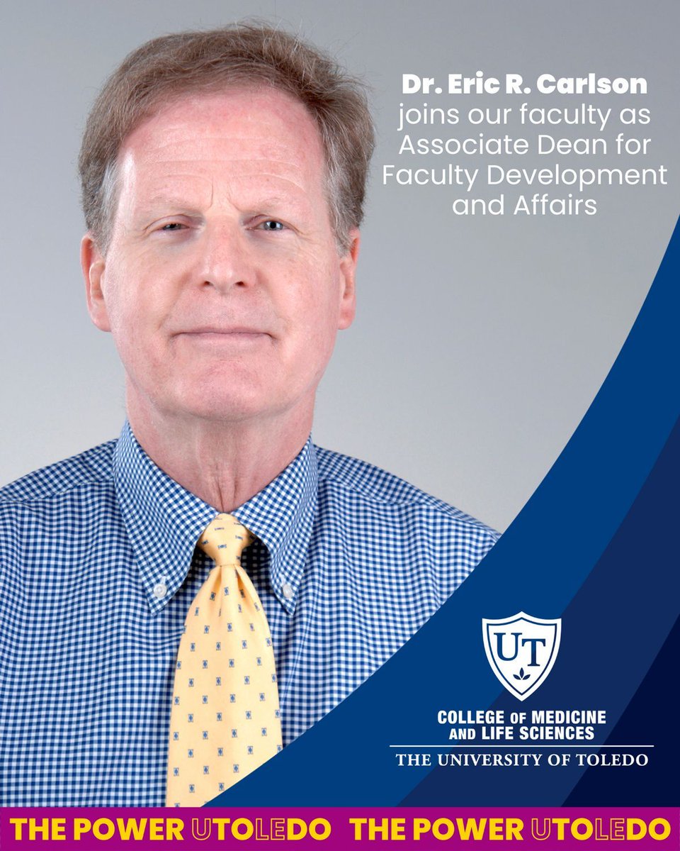 Dr. Eric R. Carlson has joined our faculty as Associate Dean for Faculty Development and Affairs. Dr. Carlson comes to <a href="/UToledoMed/">UToledo Medicine</a> from the University of Tennessee Medical Center in Knoxville. Please join us in welcoming Dr. Carlson!
#UToledoMed