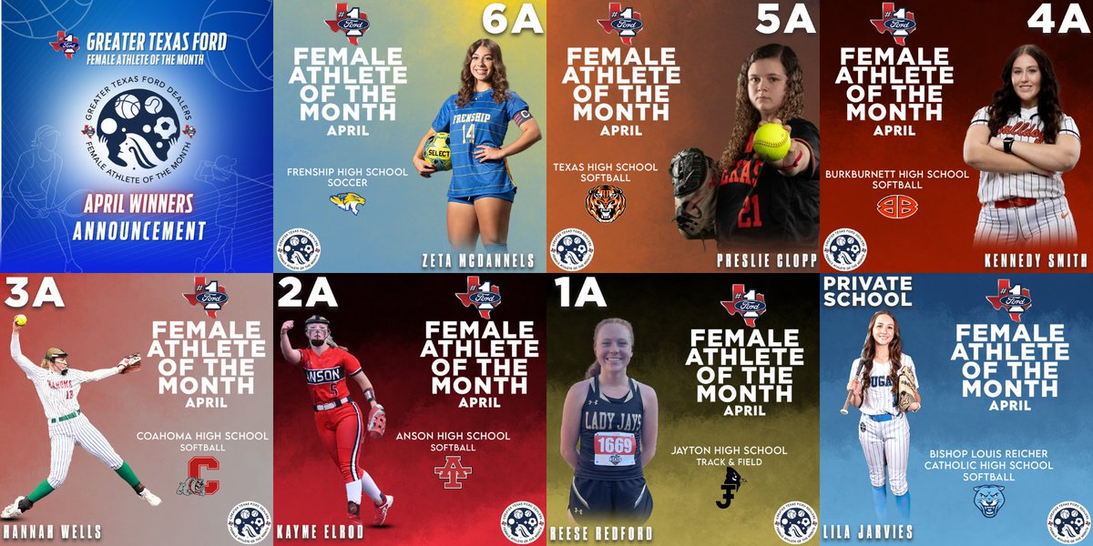 It’s that time again—congrats to our April #GTXFAOM! 🏆

Your Texas Ford Dealers are proud to recognize these standout athletes for their hard work and leadership on and off the field. Stay tuned this week for exclusive interviews with the athletes!🏃‍♀️🥎⚽️

#GreaterTXFord #Ford
