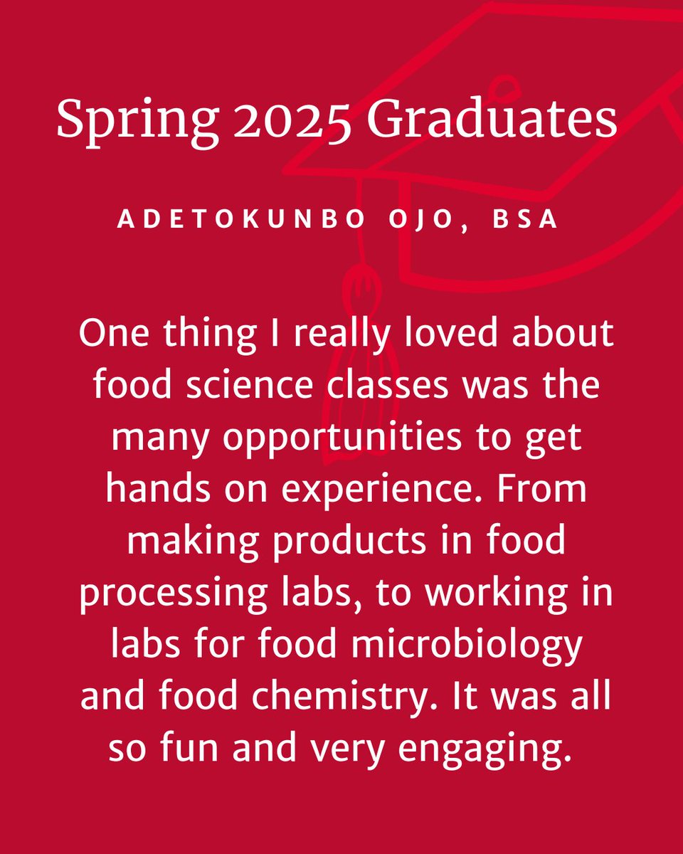 Adetokunbo Ojo is graduating with his Bachelor's Degree in Food Science this week 🎓! After graduating, he is starting a new job at Kerry, Inc. in Quality Control Leadership Development!