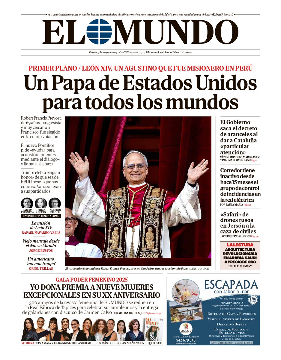 📰 Portada de EL MUNDO del viernes 9 de mayo.    

Ya disponible en Orbyt y en la edición digital con la mejor información.