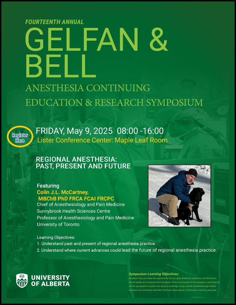 UAlberta Anesthesia (@ualbertaanesth) on Twitter photo One more sleep until our 14th Annual Gelfan and Bell Research Symposium. Dr. Colin McCartney will being giving our keynote address. We're looking forward to seeing you tomorrow. <a href="/Sunnybrook/">Sunnybrook Health Sciences Centre</a> <a href="/UAlberta_FoMD/">UAlberta Med & Dent</a> ualberta.ca/en/anesthesiol… One more sleep until our 14th Annual Gelfan and Bell Research Symposium. Dr. Colin McCartney will being giving our keynote address. We're looking forward to seeing you tomorrow. <a href="/Sunnybrook/">Sunnybrook Health Sciences Centre</a> <a href="/UAlberta_FoMD/">UAlberta Med & Dent</a> ualberta.ca/en/anesthesiol…