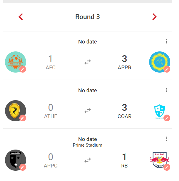 Here are the MD3 results then:

<a href="/ApplebyRovers/">Appleby Rovers</a> with the biggest upset so far this season, a 3-1 win away vs 1x winners <a href="/ApplebyFC/">Appleby FC ᵉᶠᵃ</a> 
<a href="/CoastRangersTE/">Coast Rangers FC</a> get the job done 3-0 vs Athletic FC
<a href="/RBApplebyTE/">RB Appleby</a> pick up 3 points after a 1-0 win vs <a href="/ApplebyCityFC/">Appleby City</a> 

What a day for the away teams!