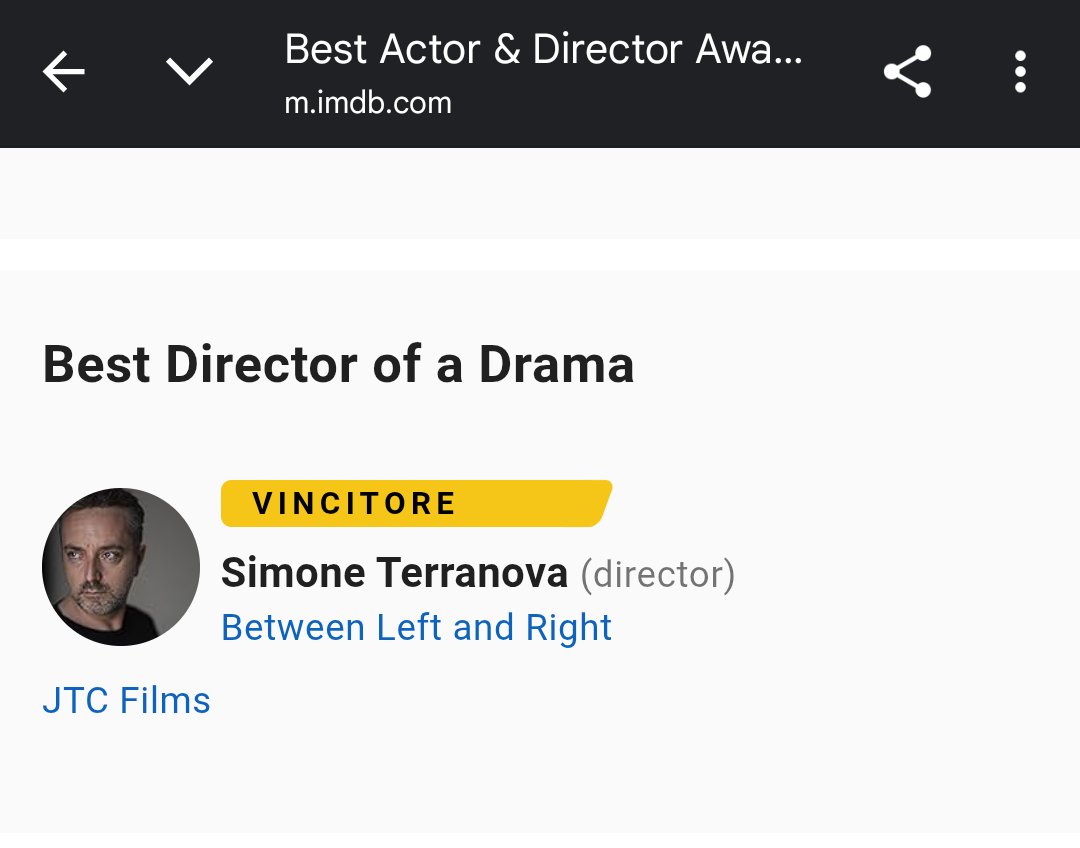 TerranovaSimone's tweet photo. #SimoneTerranova Simone Terranova vincitore del BEST DIRECTOR AWARD NEW YORK per "Between Left and Right" #Blar 
https://t.co/MSUWMvAMVd
#IMDB https://t.co/tFY5ZpIT2j