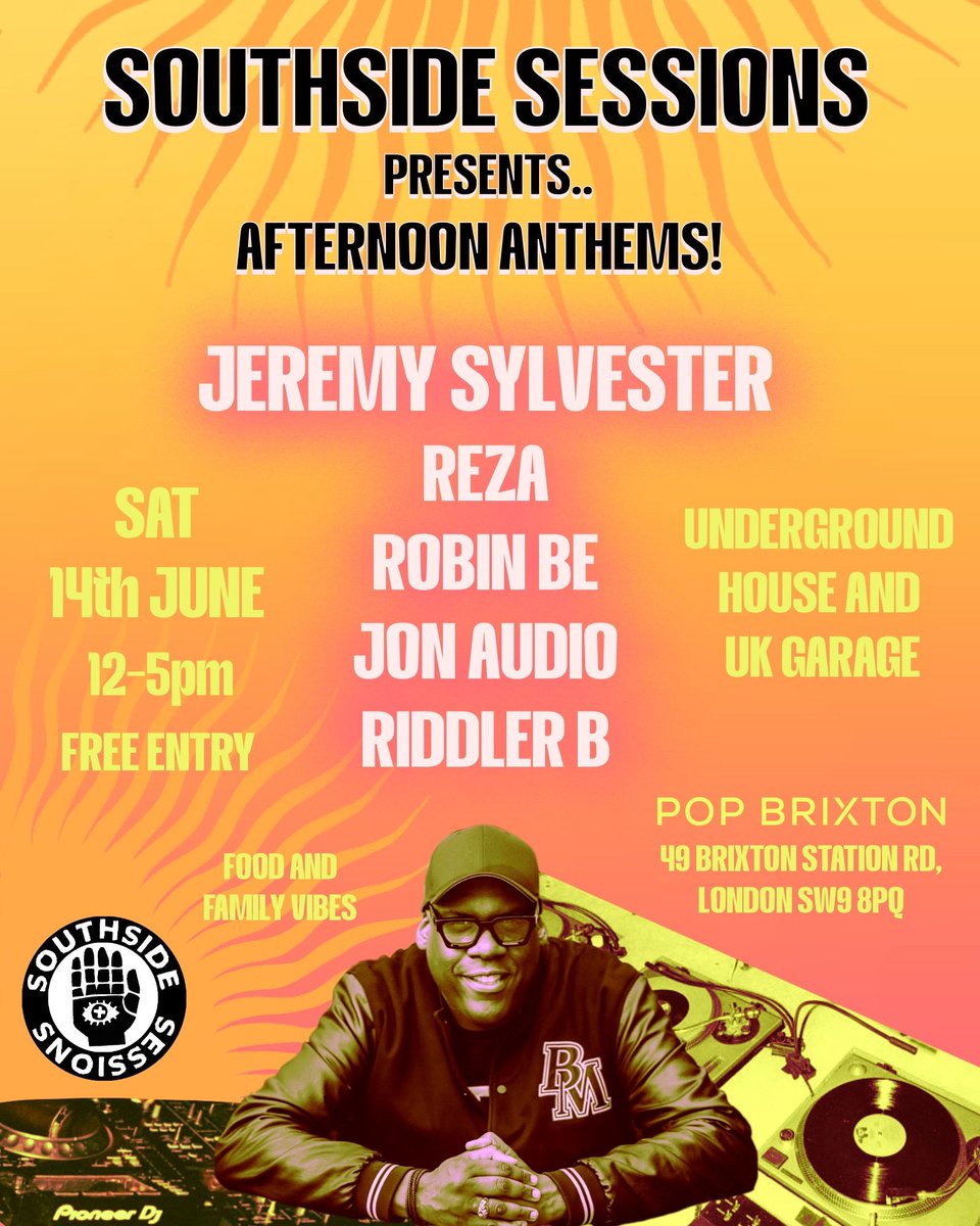 Baschnonga's tweet image. All roads lead to Brixton on 14th June for some afternoon anthems 🎶