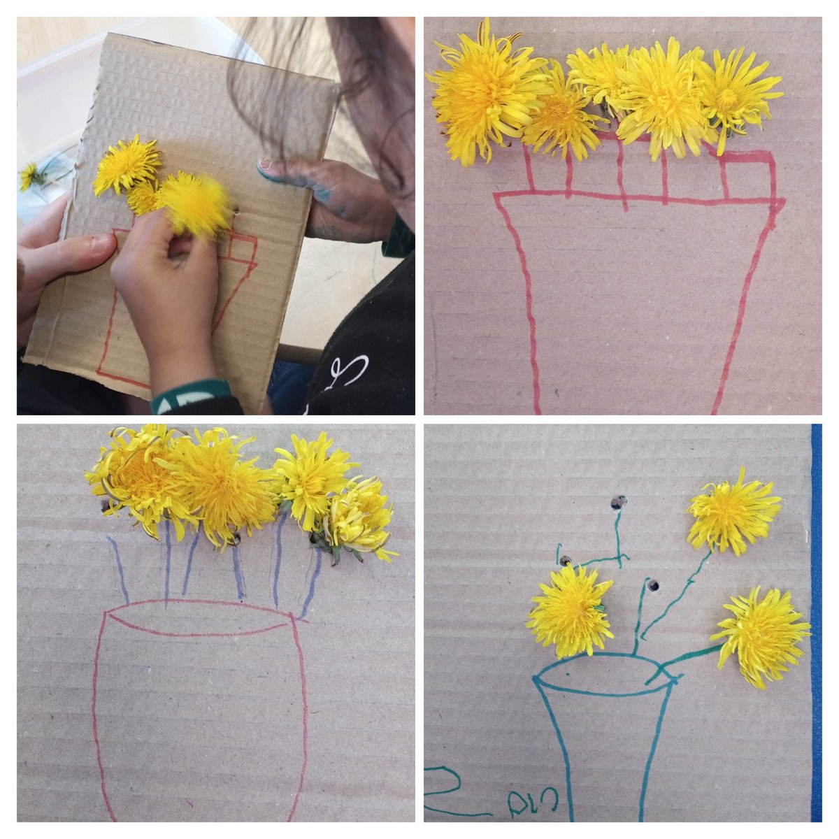 We used dandelions for our craft activity today - making holes in cardboard and pushing the stems through to develop our fine motor skills 🌼
