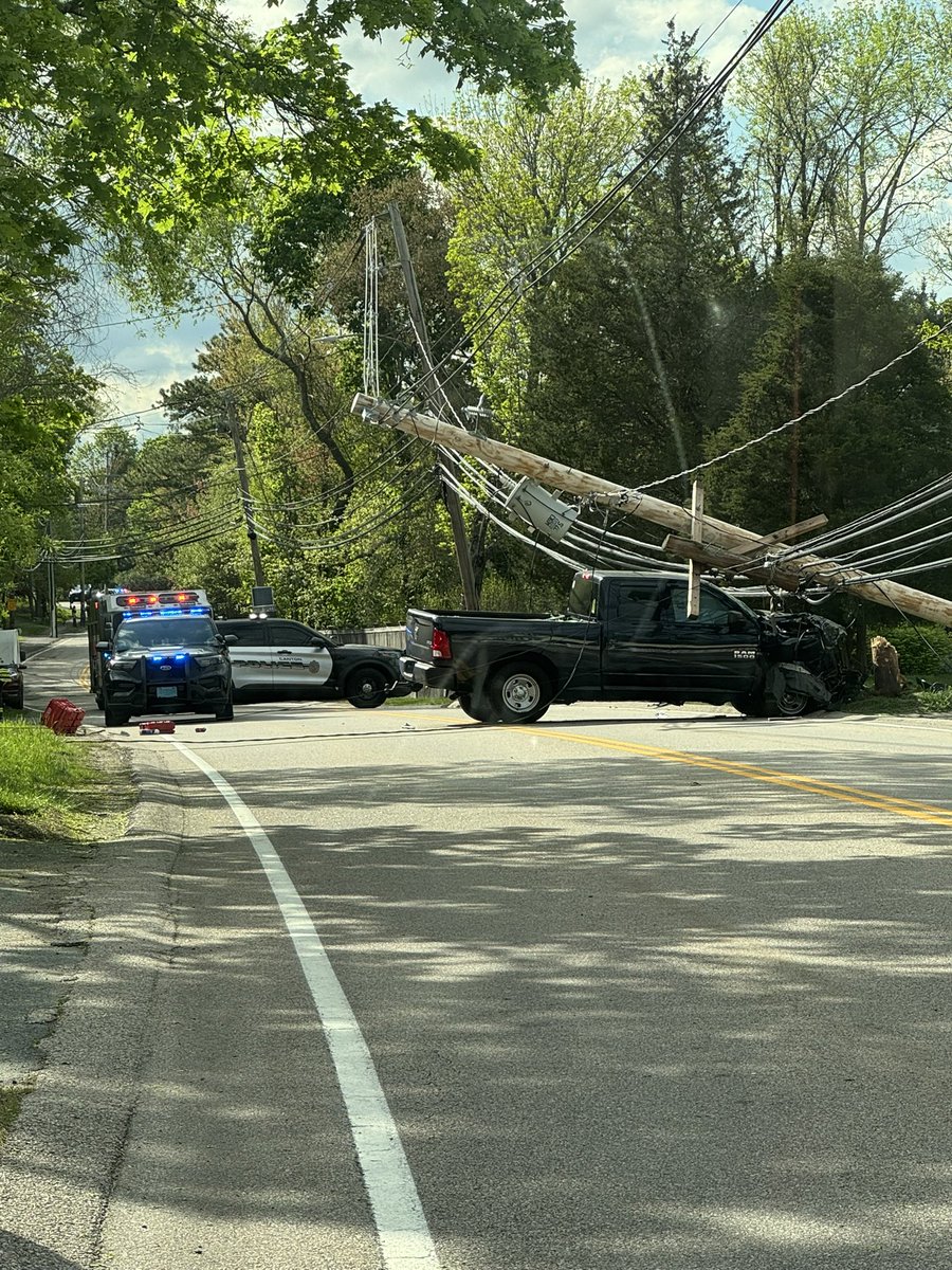 Pleasant St. accident near the round-about in Canton causing some outages and backups in Canton. (Just before 5pm May 8, 2025.) Emergency vehicles are there.