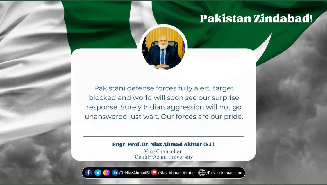 Target locked. Pakistani forces are ready. Indian aggression won’t go unanswered. Just wait.  #PakistanZindabad 🇵🇰

— Engr. Prof. Dr. Niaz Ahmad Akhtar (S.I.)

#IndiaPakistanWar #سب_سے_پہلے_پاکستان #TogetherForPakistan