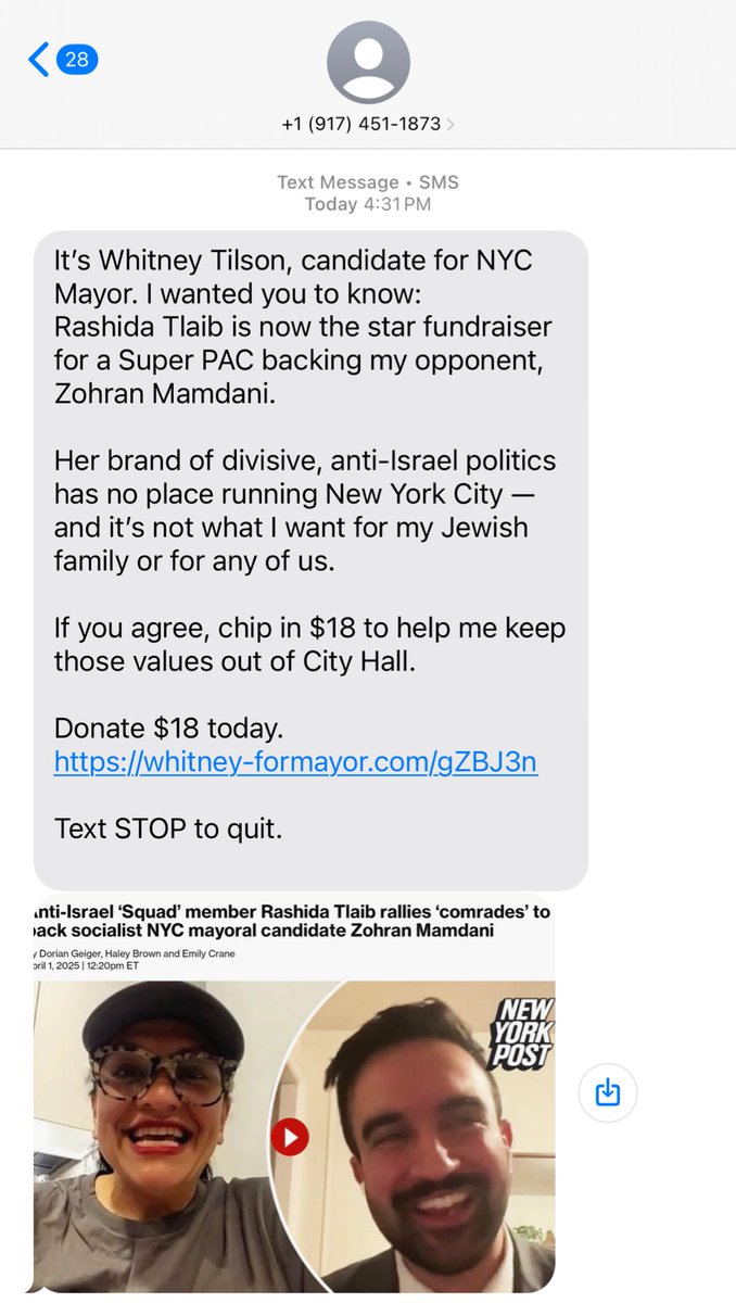 bri_guy_ny's tweet photo. I just got a fundraising text from loser Islamophobe and hateful loser @WhitneyTilson who is polling at literally 0% in the mayor’s race. So I gave him a piece of my mind. #AbjectFailure https://t.co/NscLqRbY0z