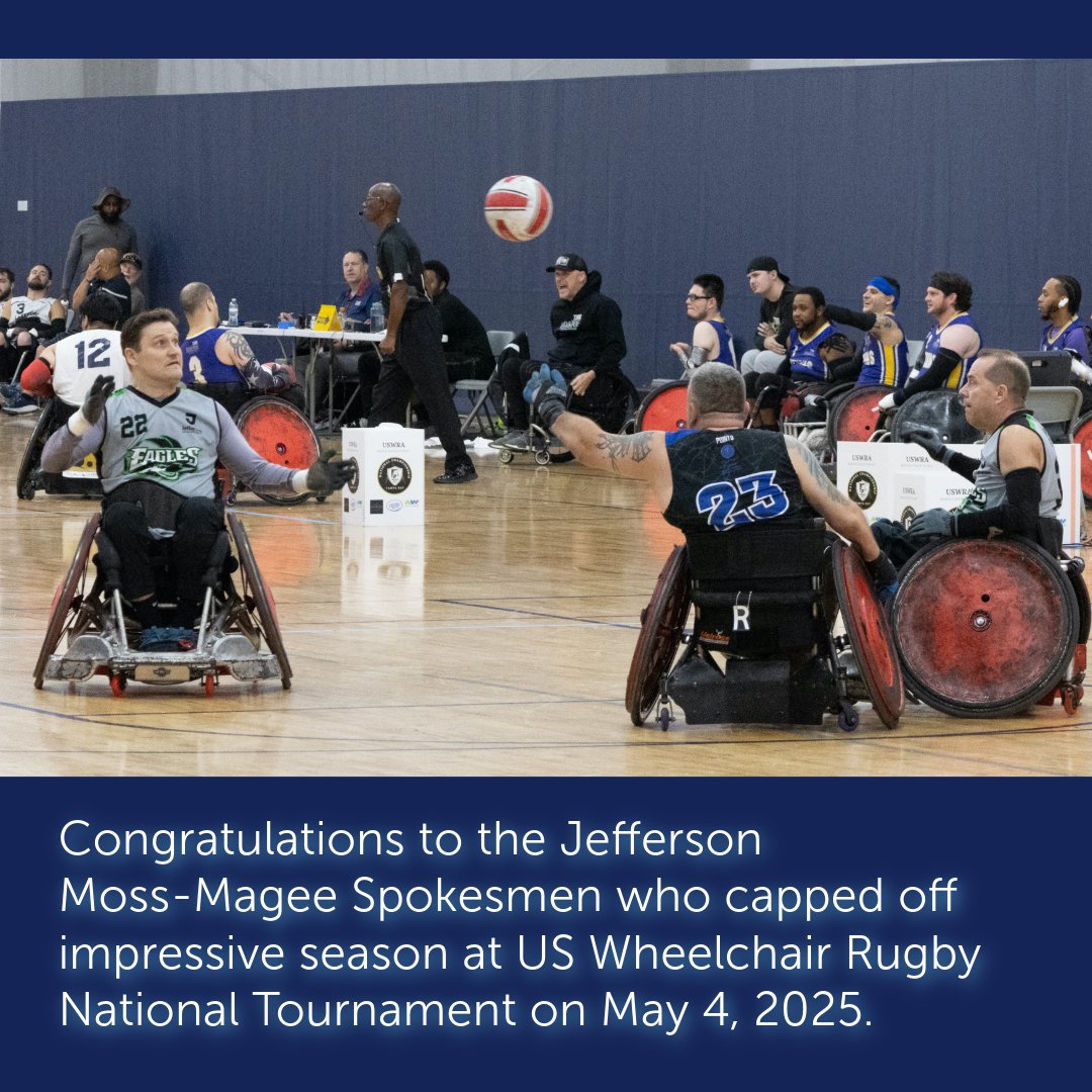 MossMageeRehab's tweet image. Jefferson Moss-Magee’s #wheelchairrugby team, the spokesmen, finished 3rd in its division in the national tournament last weekend in Tampa. They were among the 18 top ranked teams. 
Congrats to the players on a hard-fought tournament capping off an impressive season!