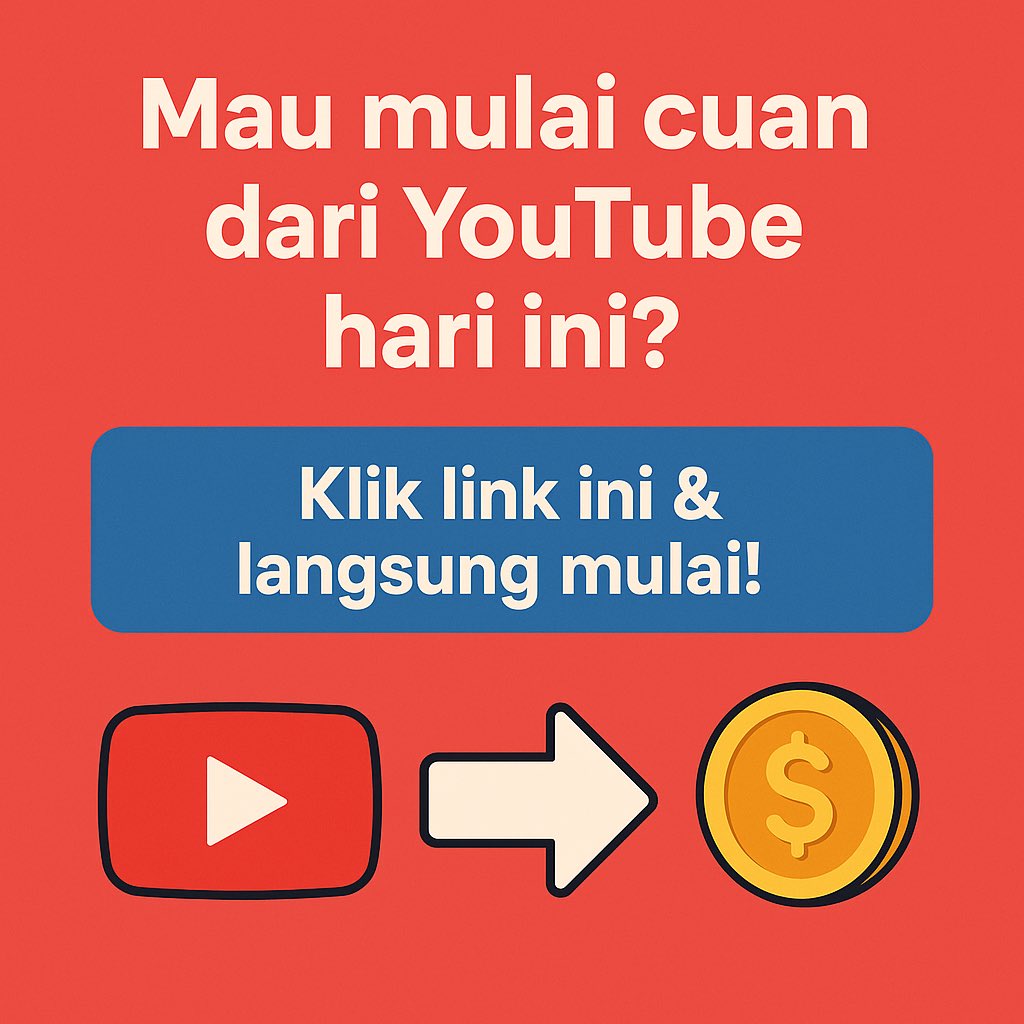 Kuotajadicuan's tweet photo. “Ingin cuan dari YouTube? Cari tahu caranya di link bio! 💸📲 #CuanDariYouTube #BisnisOnline” https://t.co/xdkgPq3X4s