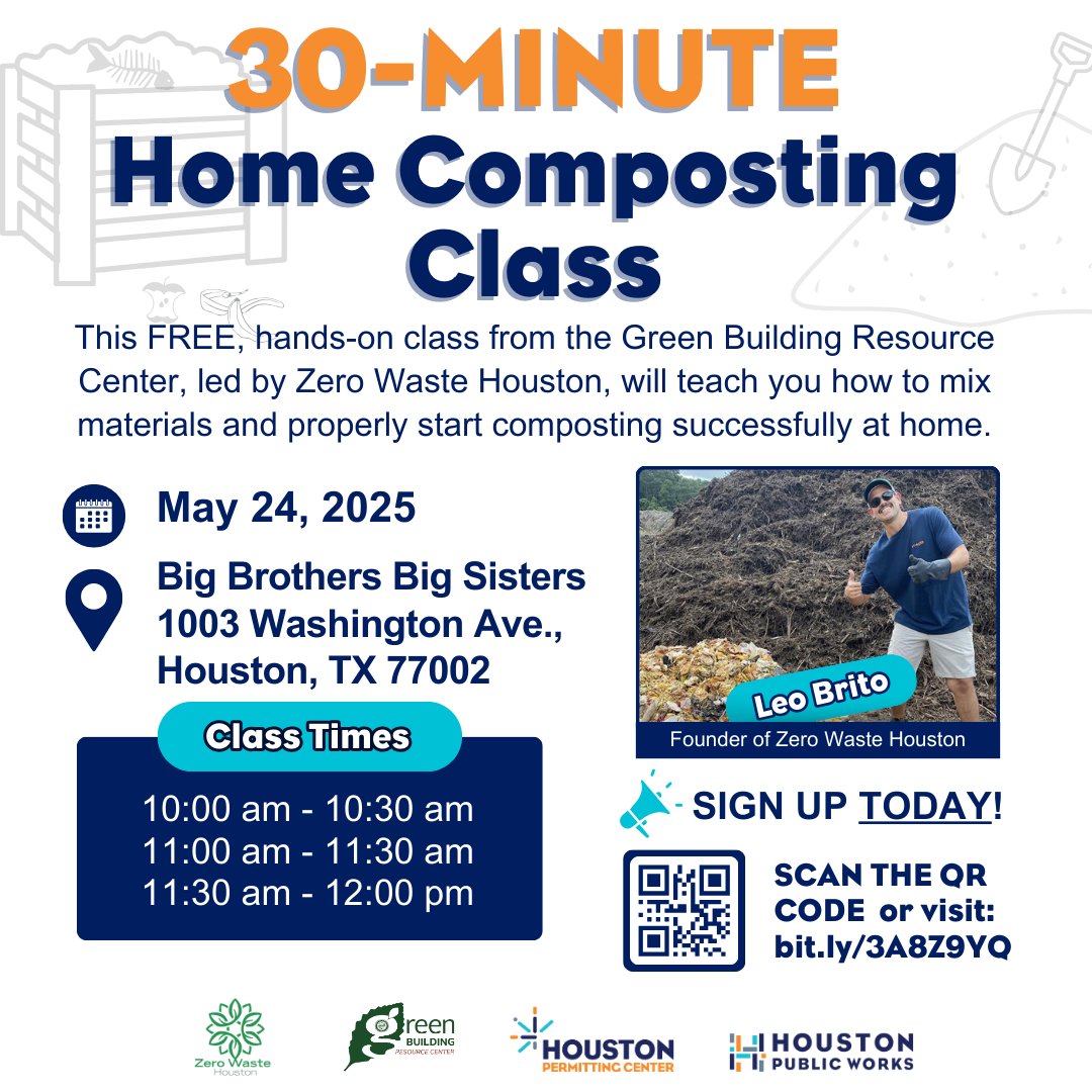 Join @houstonGBRC in Houston, TX, on May 24, 2025, at the Spring Rain Barrel Sale Pick-Up event, where the founder of Zero Waste Houston LLC will lead a 30-minute hands-on class on turning kitchen scraps into garden gold. Sign up TODAY! :bit.ly/3A8Z9YQ #SustainableLiving