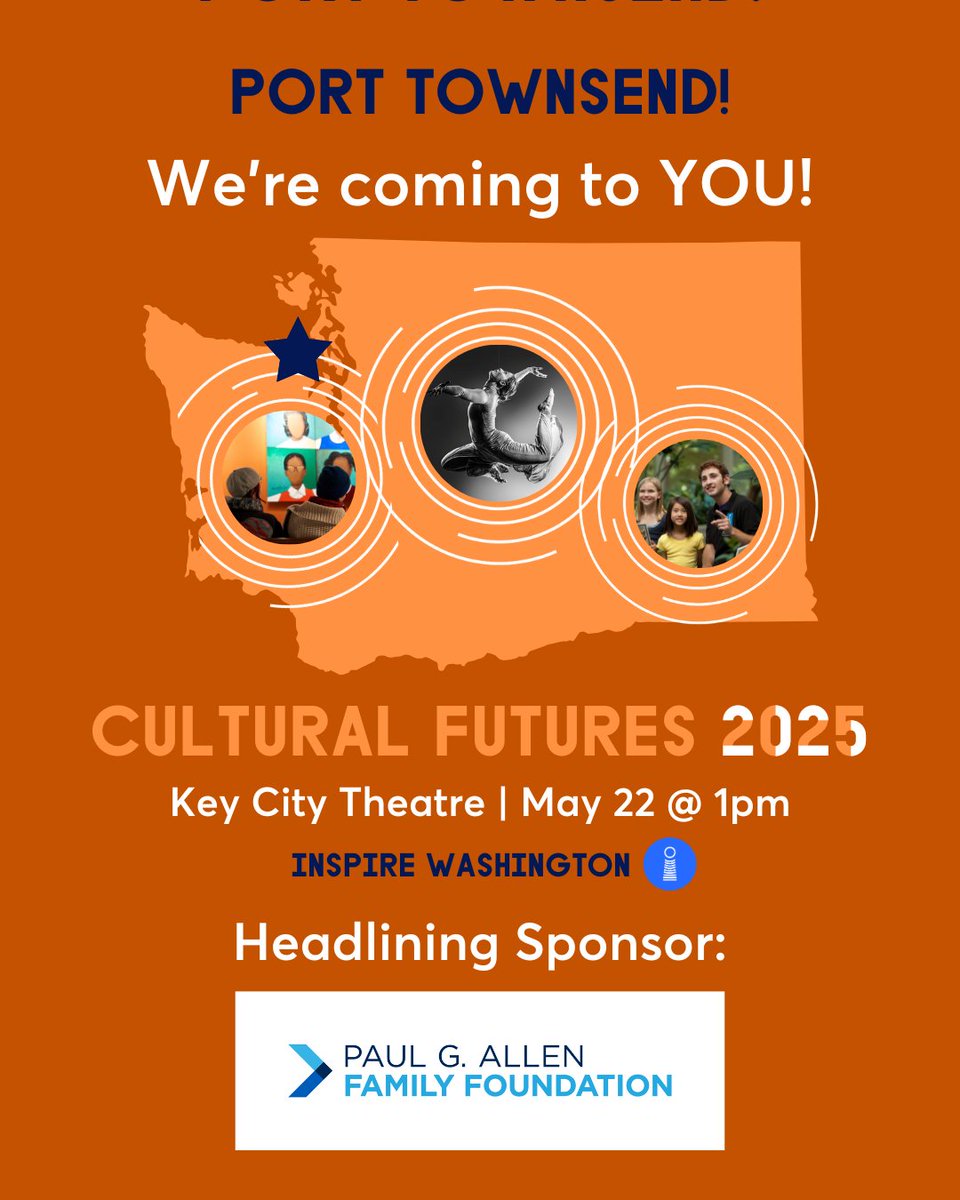 Peninsula, join us at Cultural Futures! Register free: inspirewashington.org/events/cultura…

Headlining Sponsor: @PGAFamilyFdn 
City Sponsors: Olympic Medical Center Foundation and Washington Festival &amp; Events Association
Hosts: Rainforest Arts Center, <a href="/FieldHallEvents/">Field Hall Events</a> &amp; Key City Theatre