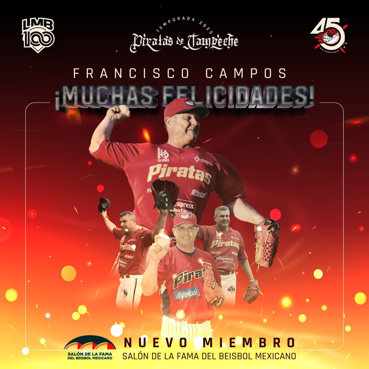 ¡𝐋𝐄𝐘𝐄𝐍𝐃𝐀 𝐅𝐈𝐋𝐈𝐁𝐔𝐒𝐓𝐄𝐑𝐀! 🫡🏴‍☠️💣
<a href="/panchoponches20/">Francisco Campos M.</a>

Para toda la organización de Piratas y la afición campechana, es un orgullo verte como nuevo miembro al <a href="/SDFBeisbolMx/">Salón de la Fama del Beisbol Mexicano</a> 

Más que merecido a nuestro Pancho “Ponches”. #SomosLaMareaRoja 🔴🔴