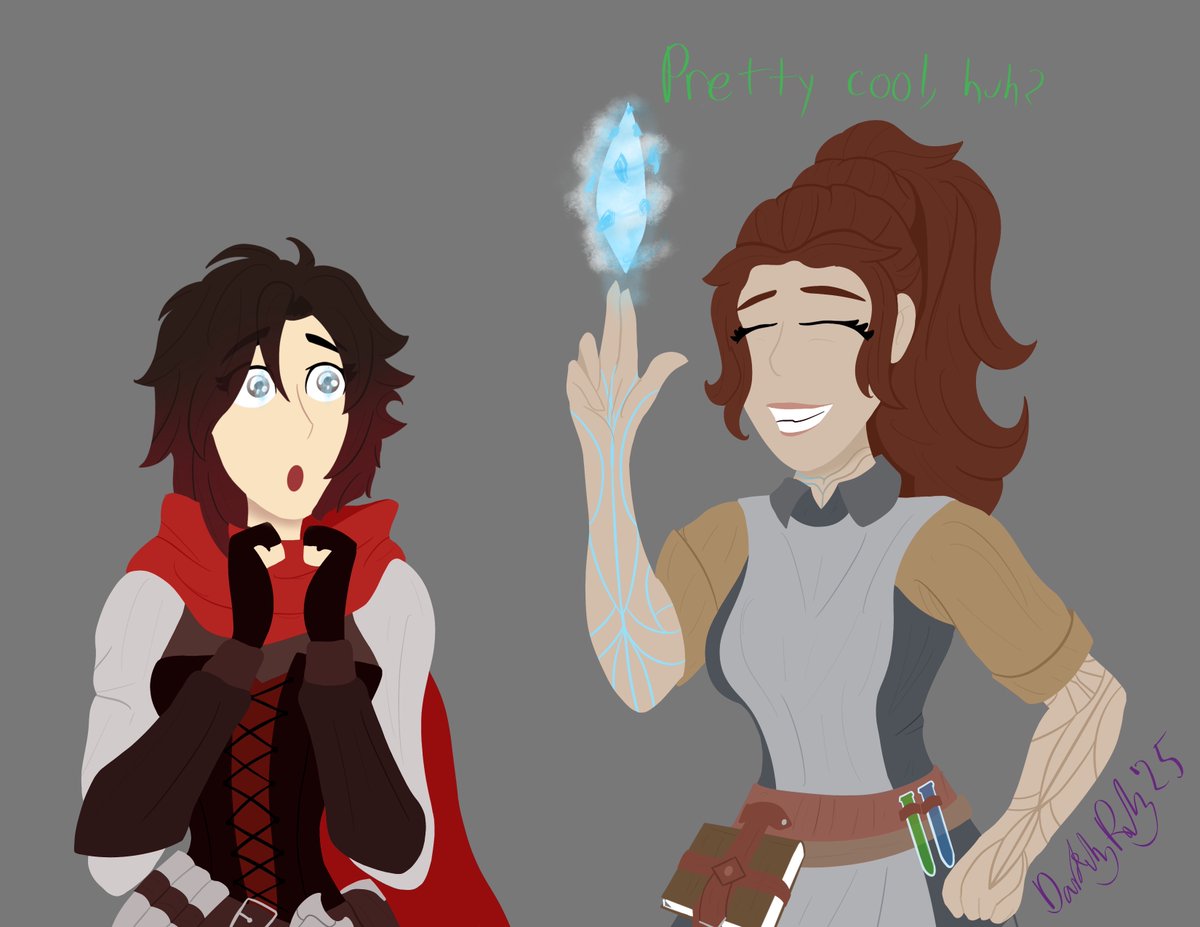 Ruby Rose and Ethera are quite similar in personality, both being people who care for others and try to put the weight of the world on their shoulders while being too self sacrificial. Plus I think Ruby would be amazed by the fact Ethera can just DO magic. #RWBY #digitalart