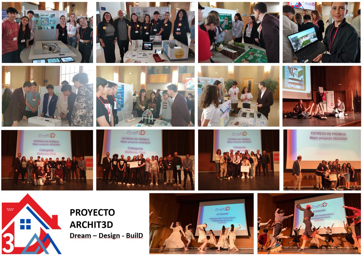 Fantásticos trabajos ARCHIT3D ¡Enhorabuena a los participantes!
<a href="/educacmadrid/">Educación▪️Comunidad de Madrid</a>
Ganadores en 3 categorías: innovación y creatividad, transversalidad y defensa oral y mención especial IES Velázquez - CEIPSO La Luna - IES Cervantes - IES Isaac Albéniz #IF_CMadrid <a href="/ETSEM_UPM/">Edificación UPM</a> <a href="/_CEIM_/">𝗖𝗘𝗜𝗠</a>