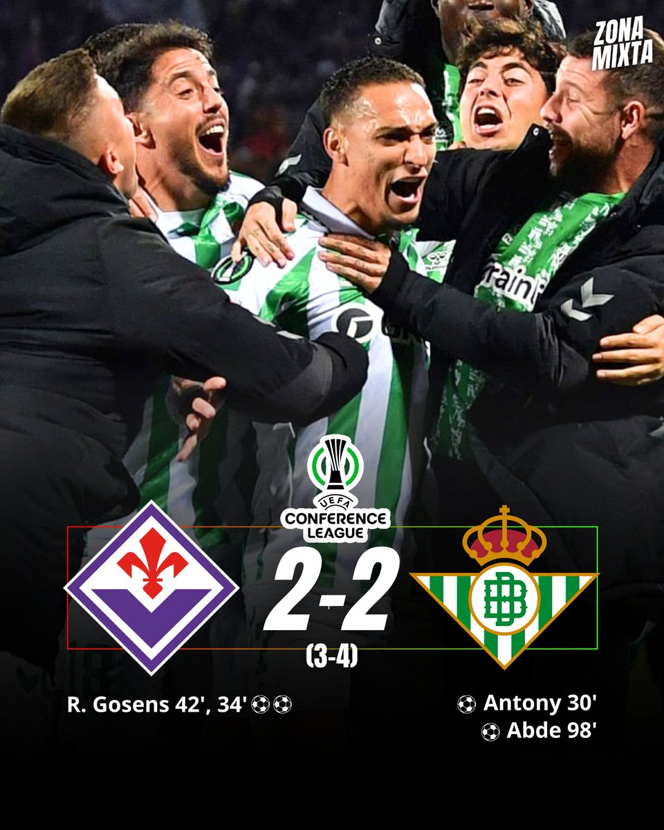 🚨🟢⚪️ EL <a href="/RealBetis/">Real Betis Balompié 🌴💚</a> ESTÁ EN LA FINAL DE LA UEFA CONFERENCE LEAGUE

💥 Elimina a la Fiorentina en una prórroga apasionante con un gol de Abde.

#ZonaMixta
