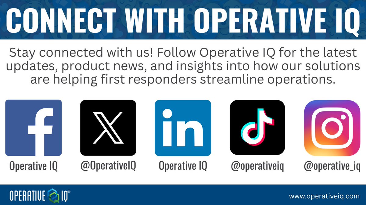 OperativeIQ's tweet image. Want to see what we&apos;re up to?
Follow Operative IQ to see what&apos;s new, what&apos;s next, and how our solutions are helping agencies work smarter every day.

Click here to access all of our socials: linktr.ee/operativeiq

#OperativeIQ #OperationsManagement #FirstResponder #PublicSafety…