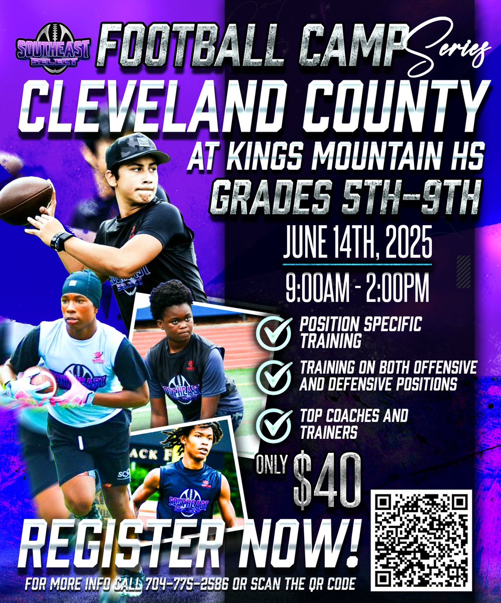 CFSRecruitment's tweet image. The Southeast’s best are coming to compete. June 14 — Southeast Select Camp at Kings Mountain High School. Elite talent. Top competition. No hype, just work. Be there. #SESelectCamp #SoutheastTalent #KingsMountain”